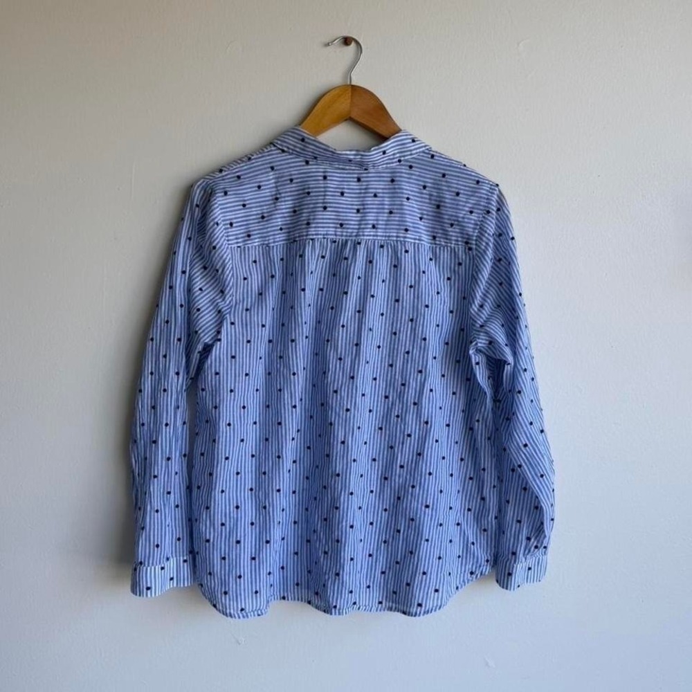 Jill blue striped cotton button up shirt with polka dots. - Picture 7 of 7